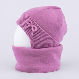 07804007-40 Теплый комплект шапка на завязках+снуд розовый для девочки розовый фото №3
