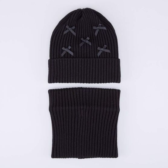 07811439-41 Комплект шапка+снуд черный для девочки черный