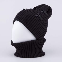 07811439-41 Комплект шапка+снуд черный для девочки черный фото №2