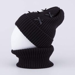 07811439-41 Комплект шапка+снуд черный для девочки черный фото №3