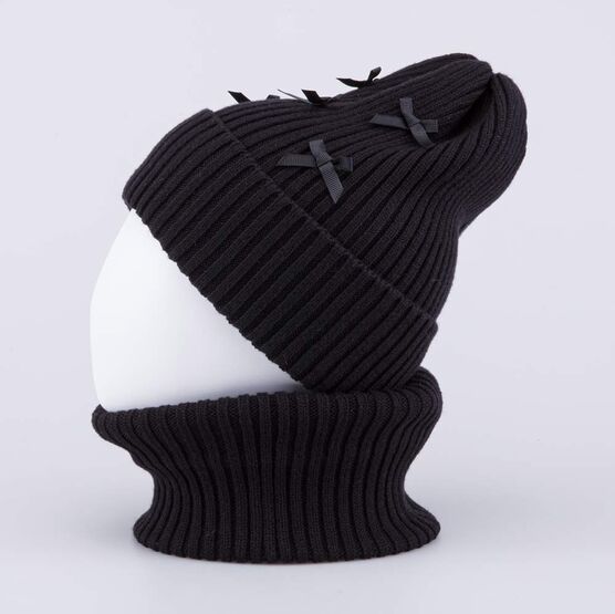 07811439-41 Комплект шапка+снуд черный для девочки черный фото №3