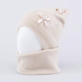 07811441-41 Теплый комплект шапка на завязках+снуд светло-бежевый для девочки светло-бежевый фото №2