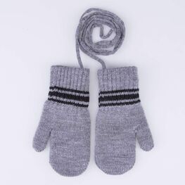 07721211-41 Варежки однослойные из шерсти мериноса Полоски для мальчики серый + черный
