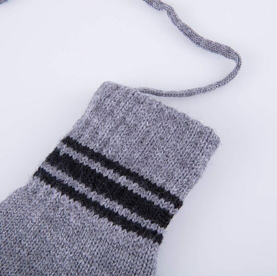 07721211-41 Варежки однослойные из шерсти мериноса Полоски для мальчики серый + черный фото №2